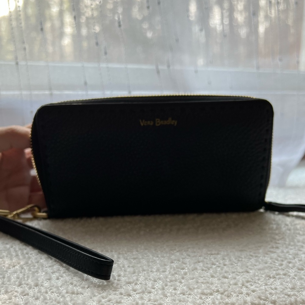 Vera Bradley Black Leather Accordion Wallet with Wristlet